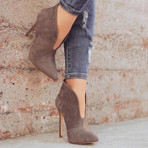 Women Spring Ankle Boots Cut Out High Heel Suede Shoes
