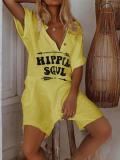 Short Sleeve Letter V Neck Happy Soul One-Pieces
