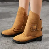 Gray Spring/Fall Buckle Chunky Heel Daily Boots