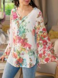 V Neck Bell Sleeve Color-Block Holiday Shirts & Tops