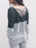 Crew Neck Casual Solid Paneled Sweater