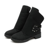 Gray Spring/Fall Buckle Chunky Heel Daily Boots
