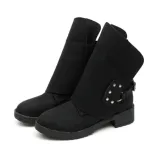 Gray Spring/Fall Buckle Chunky Heel Daily Boots