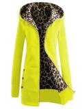 Women Zipper Leopard Print Casual Hoodie Coats