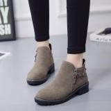 Khaki Spring/Fall Chunky Heel Zipper Boot