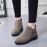 Khaki Spring/Fall Chunky Heel Zipper Boot