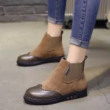 Women Artificial Leather Elastic Band Boots Vintage Suede Booties