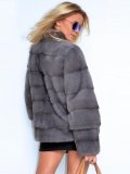 Plus Size Stand Collar Thick Faux Mink Fur Leather Parka Jacket Peacoat