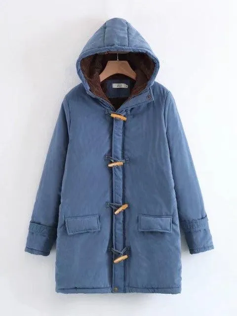 Horn Button Long Sleeve Cotton Quilted Coat