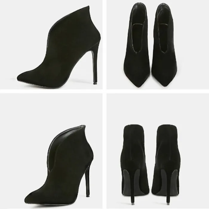Women Spring Ankle Boots Cut Out High Heel Suede Shoes