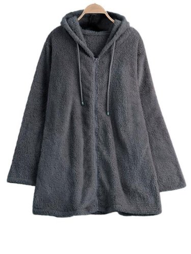 Solid Color Zipper Hooded Casual Hoodie