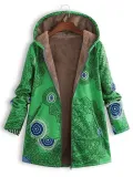 Ethnic Print Fleece Zipper Hooded Autumn Winter Coat
