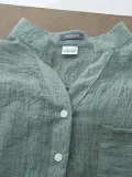 Buttoned Long Sleeve Stand Collar Casual Linen Blouse
