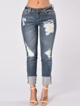 Worn Hole Patchwork Gradient Pocket Jeans