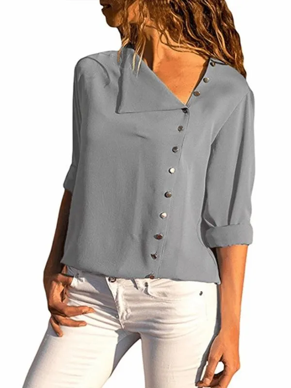 Cotton-blend Shift Buttoned Casual Blouses & Shirt