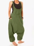Round Neck Casual Cotton Pocket Jumpsuits