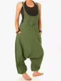 Round Neck Casual Cotton Pocket Jumpsuits