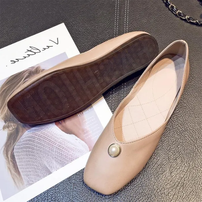 Yellow Flat Heel Imitation Pearl Casual All Season PU Flat