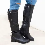 Black PU Chunky Heel Zipper Casual Winter Boots