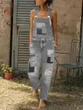 Patch denim overalls