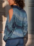 Printed Vintage Cold Shoulder Long Sleeve T-Shirts