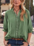 Green Half Sleeve Cotton-Blend Shirts & Tops