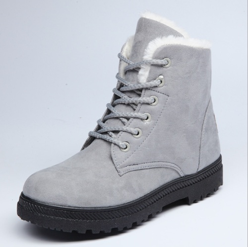 Solid Color Lace-up Winter Daily Flat Heel Suede Boots Snow Cotton Booties