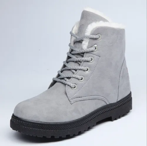 Solid Color Lace-up Winter Daily Flat Heel Suede Boots Snow Cotton Booties