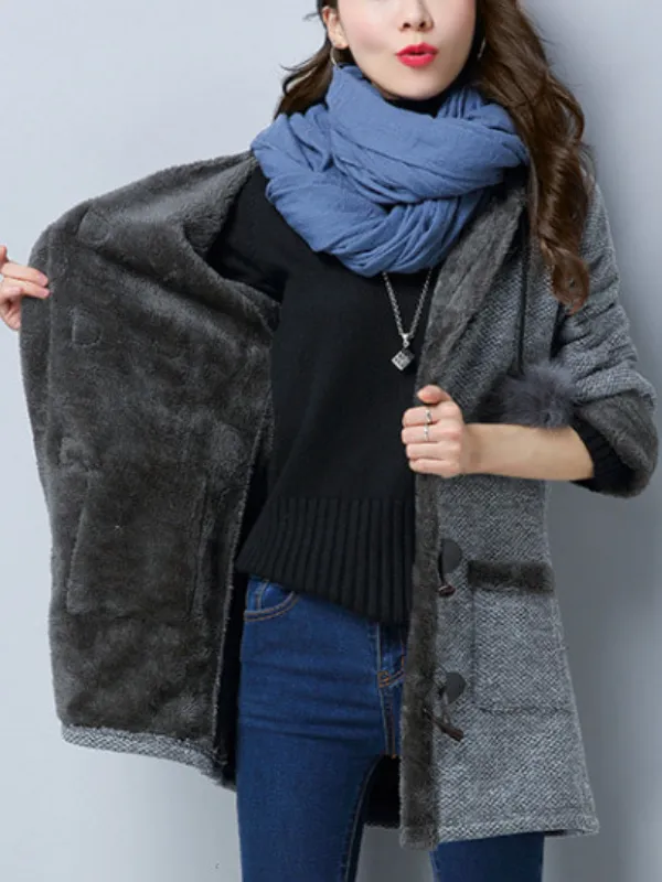 Warm Cotton Appliqued Hoodie Long Sleeve Outdoor Coat