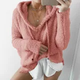 Women Winter a Long Hooded Sweatshirt Mohair Solid Color