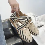 Women Preppy Canvas Fisherman Shoes Buckle Hollow Out Flats