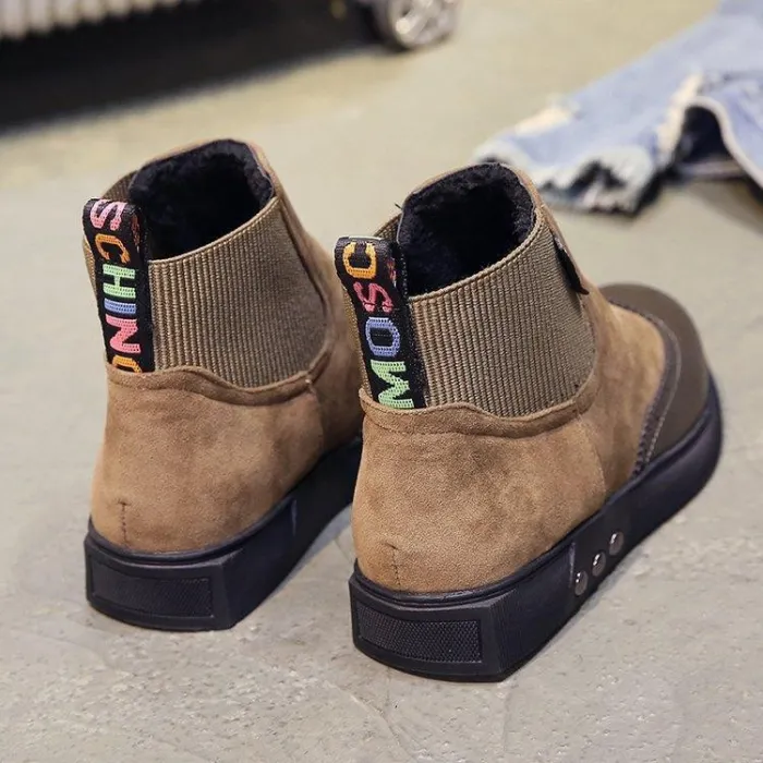 Women Artificial Leather Elastic Band Boots Vintage Suede Booties