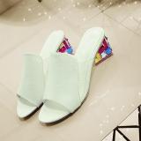 PU Daily Colorful Crystal Mid Heel Transparent Jelly Casual Slippers