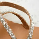 Women Boho Handmade Pearl Beach Sandals  Bridal Shoes