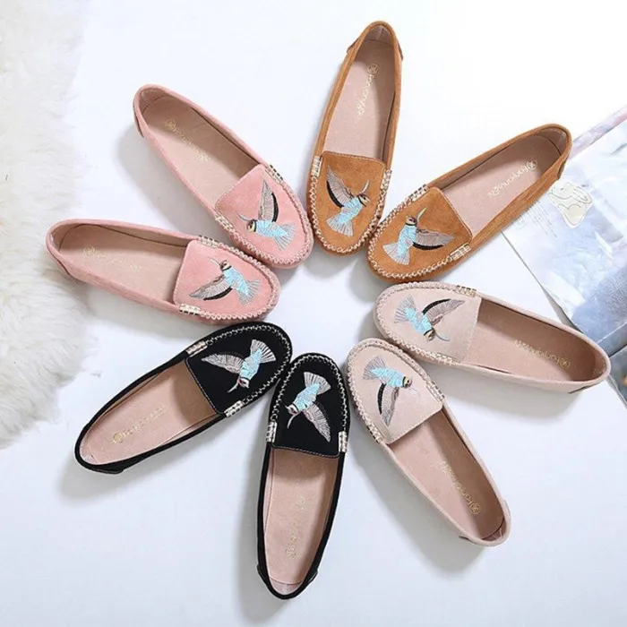 Women Artificial Suede Flats Casual Comfort Slip On Shoes