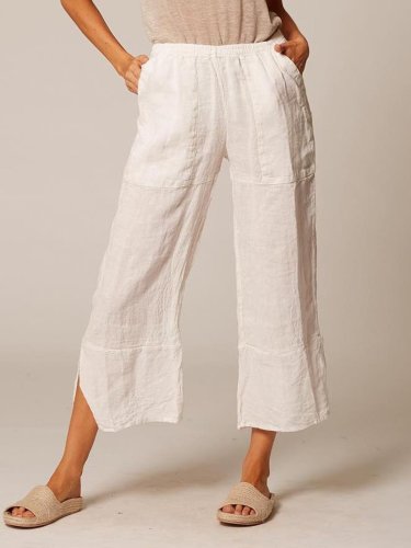 Plus Size Casual Pockets Solid Pants