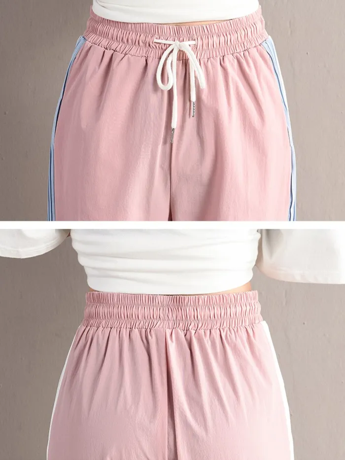 Plus Size Women Striped Plain Casual Pants