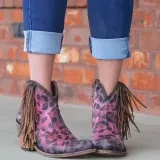 Fashion leopard tassel low heel shoes non-slip boots