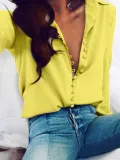 Long Sleeve Buttoned Shirt Collar Solid Shirts