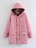 Horn Button Long Sleeve Cotton Quilted Coat