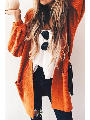 Casual Solid Plain Pocket Cardigan