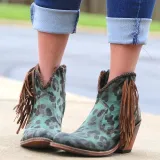 Fashion leopard tassel low heel shoes non-slip boots