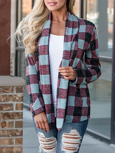 Plaid Patchwork Casual Cardigan
