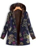 Leaves Printed Hoodie Long Sleeve Coat