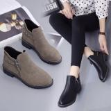 Khaki Spring/Fall Chunky Heel Zipper Boot