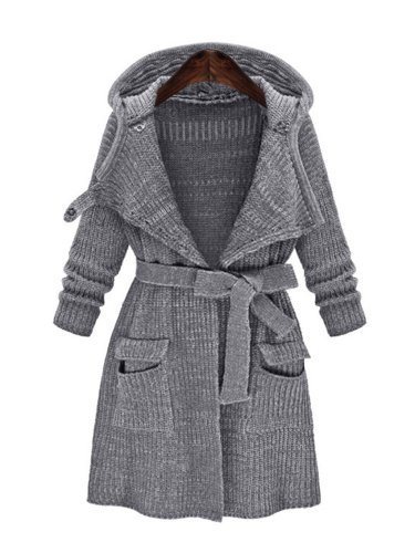 Gray Casual Knitted Solid Shift Outerwear
