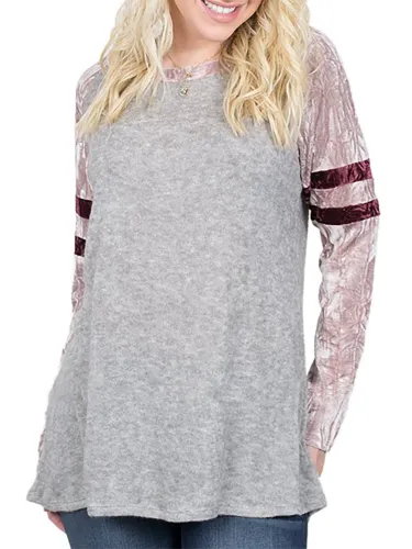 Womens Long-sleeved Parallel Striped Velvet Sweatshirt T-shirt