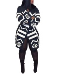 Long Sleeve  Vintage V Neck Geometric Printed Coat