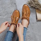 Women PU Loafers Casual Comfort Tassel Slip On Shoes
