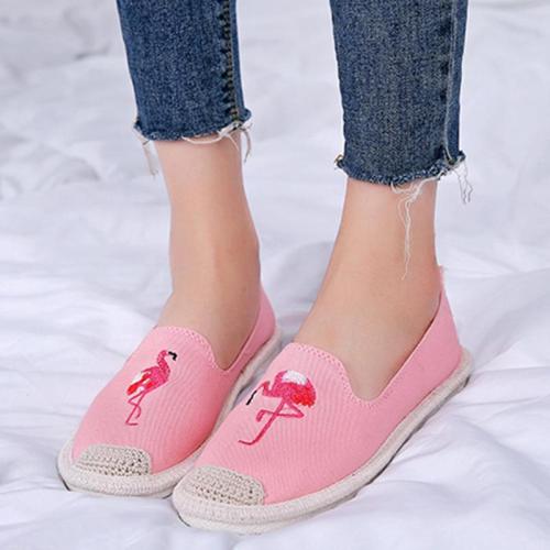 Women Canvas Flat Loafers Casual Flamingo Embroidery Espadrille Shoes
